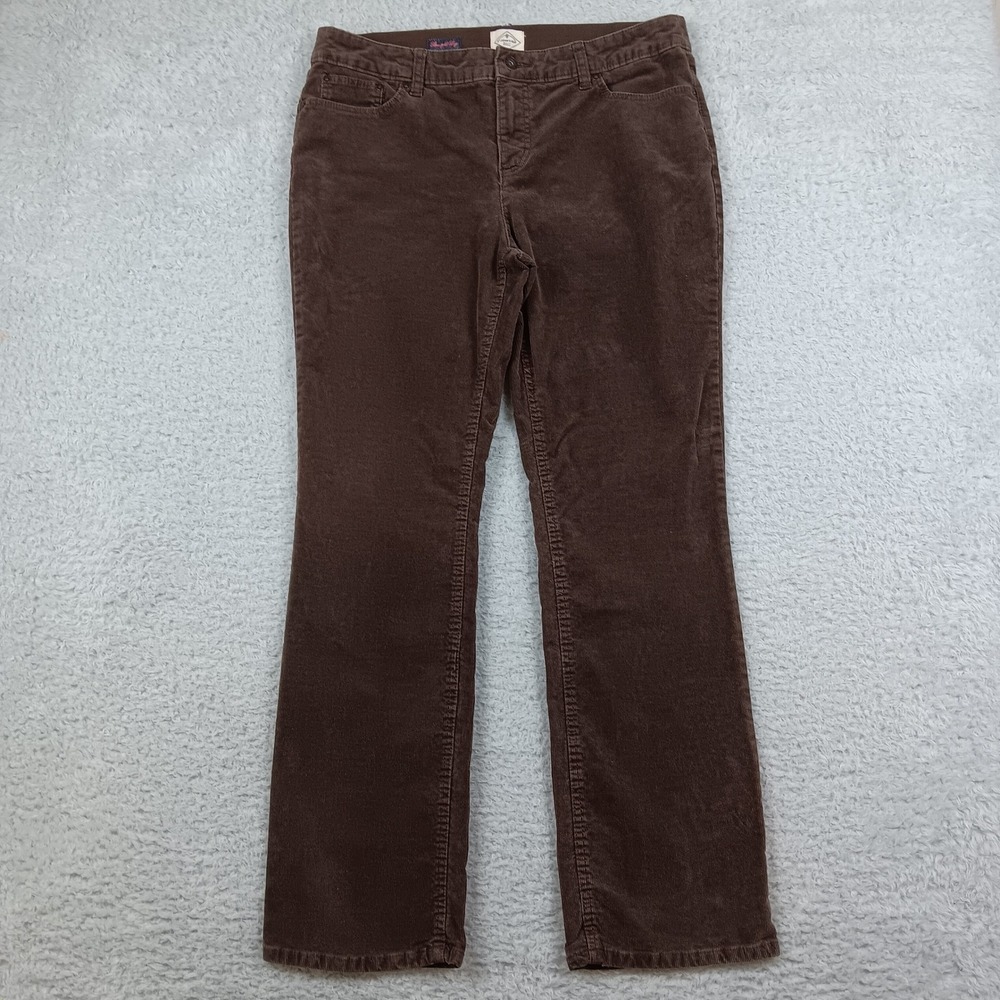 St. John's Bay Pant Straight Leg Women 14 Brown Corduroy Stretch 75319-4